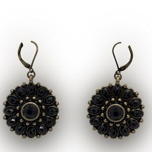 New Premier Designs Black and Gold Circle Floral Gem Earrings